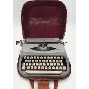Royal McBee Holland Royalite Portable Typewriter & Case Vintage Grey
